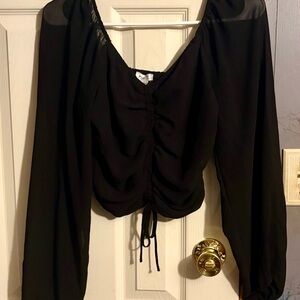 Rue21 Black Ruched Tie Front Crop Blouse